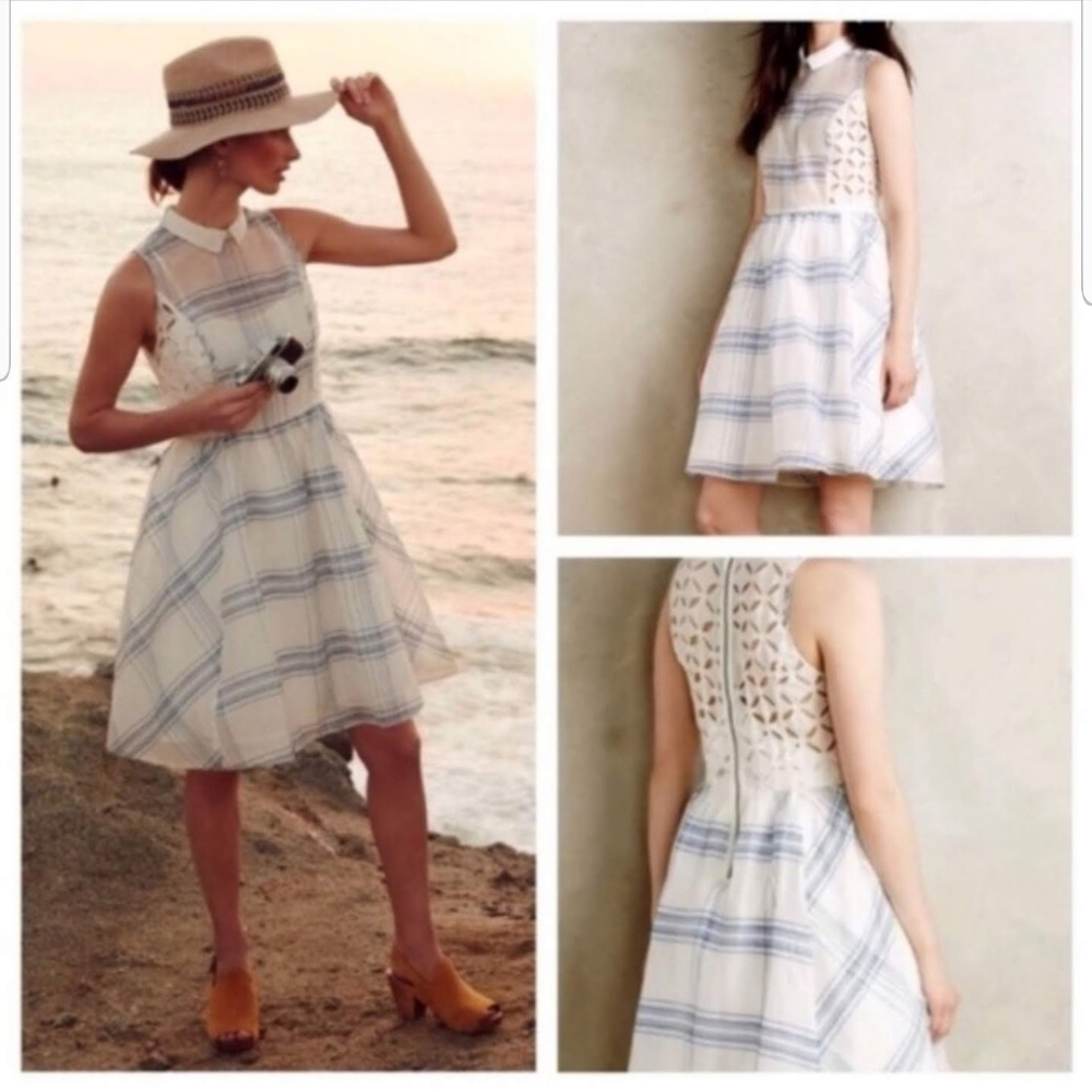 Moulinette Soeurs White Dress with Blue Stripe